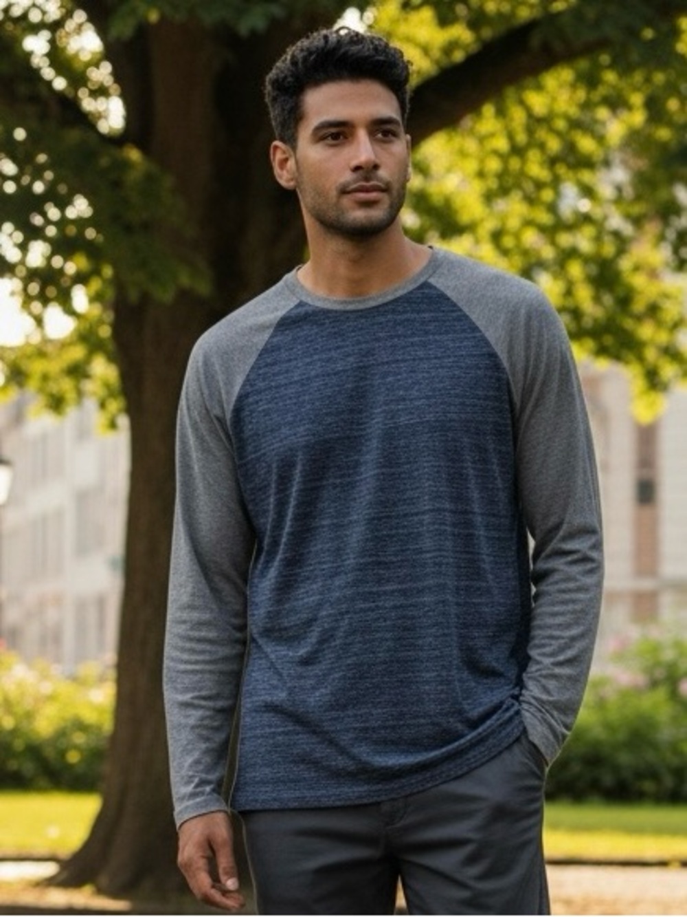 urban pipeline Navy Body with Gray Raglan Long Sleeve Shirt